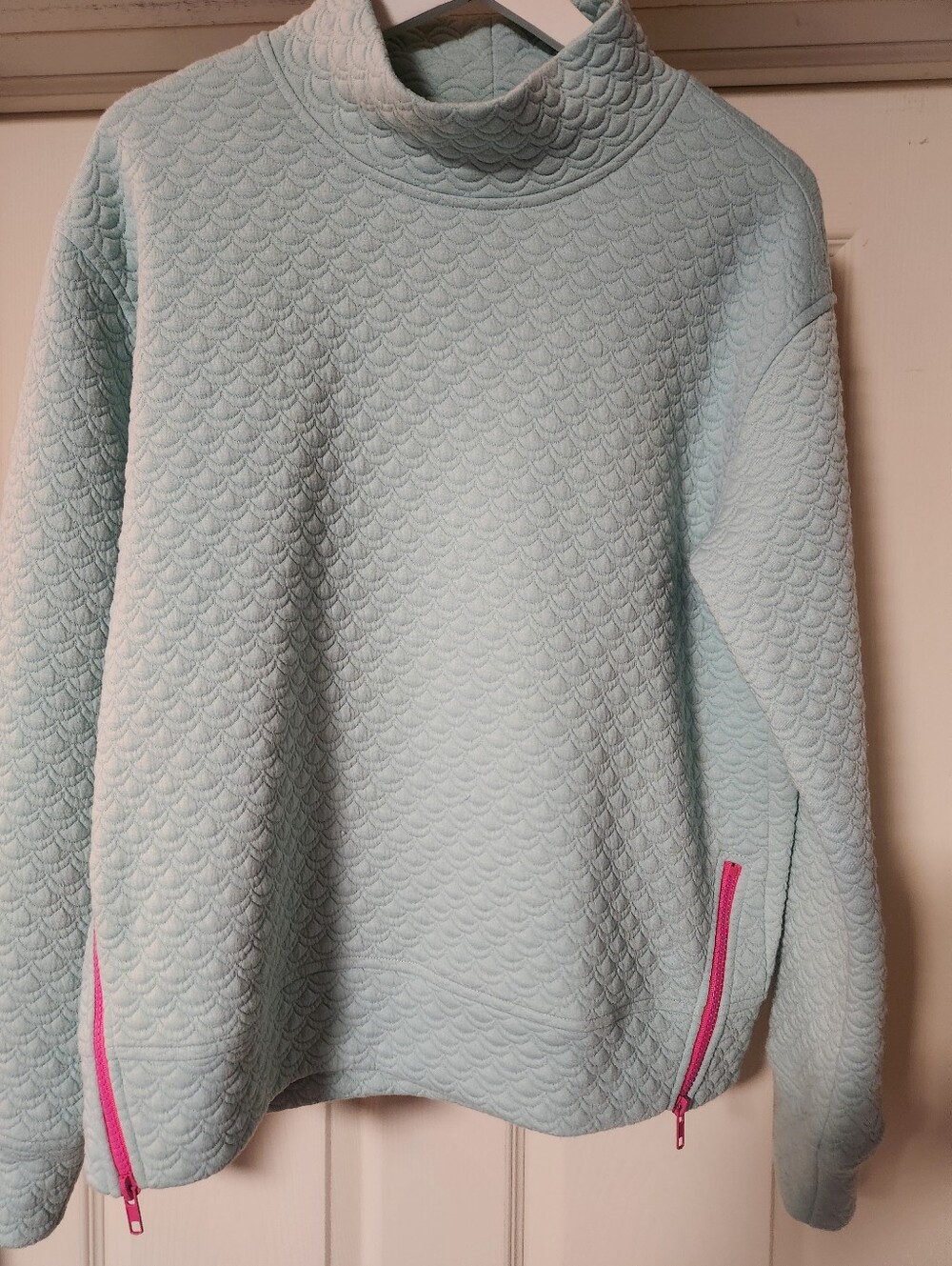 NWOT Mint Textured Mock Neck Pullover Sweatshirt | Scallop Pattern | Cozy Chic